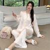 Ice silk pajamas women's spring and autumn new long-sleeved trousers two-piece set of national style casual cardigan loungewear