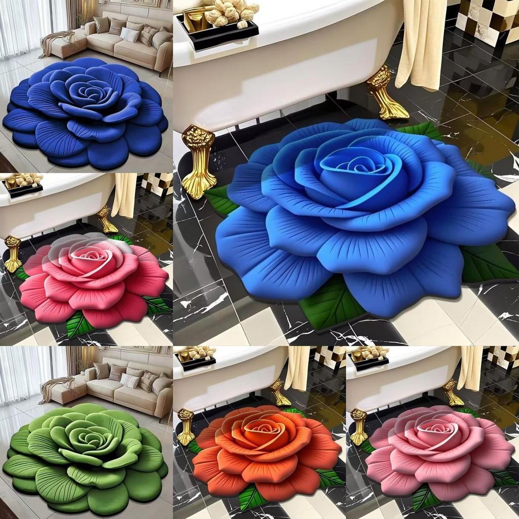 Flowers Print Rose Floor Mat Bathroom Water Absorbing Foot Mat Home Slip Anti