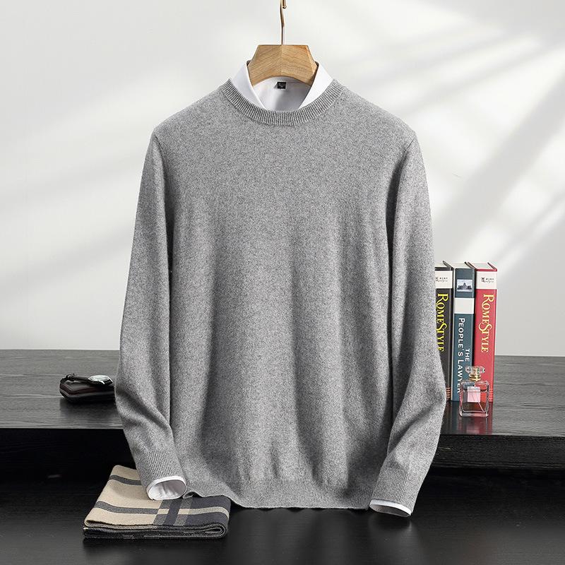 Crew neck cashmere sweater knitted soft waxy cashmere sweater solid color warm