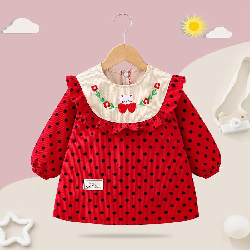 Waterproof Corduroy Smock Bib for Girls - Autumn/Winter Stylish Reversible Design