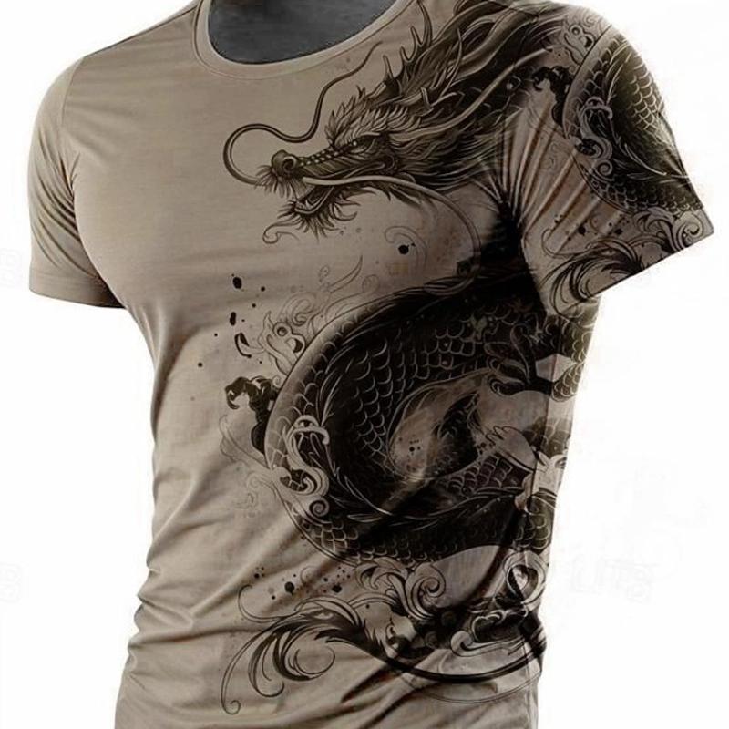 Men's T-shirt 3D dragon print summer daily casual men's street T-shirt short sleeved outdoor sports city fashion men's T-shirt
