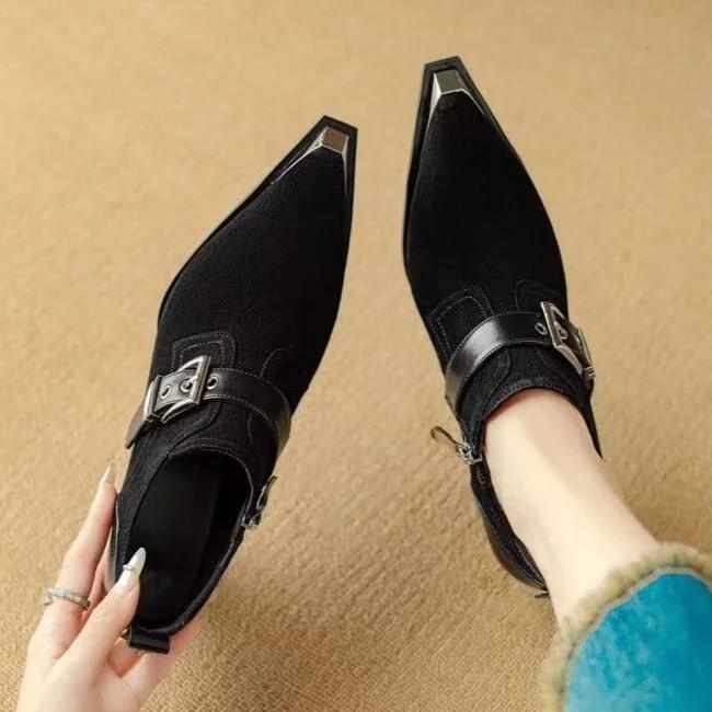 

Сексуальные женские туфли на высоком каблуке с острым носком, замшевые туфли, элегантные туфли на толстом каблуке для офиса и вечеринки, 2025 35 чёрный