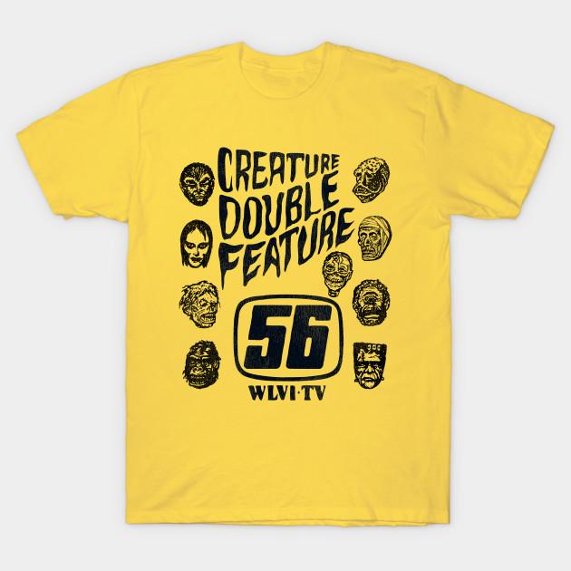 Men Black Print T-shirt Creature Double Feature Classic Monsters No-Cut Transfer Paper Print Cotton Tshirt S