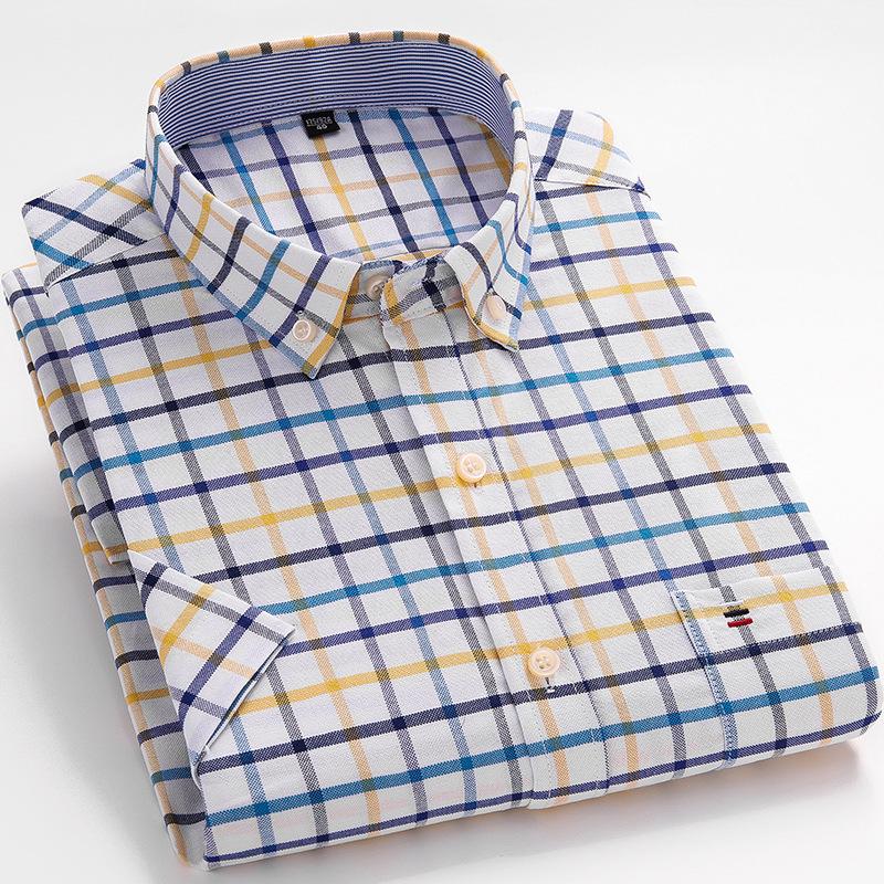 Herren Slim Fit Kurzarm Oxford Baumwolle Freizeit Hemd