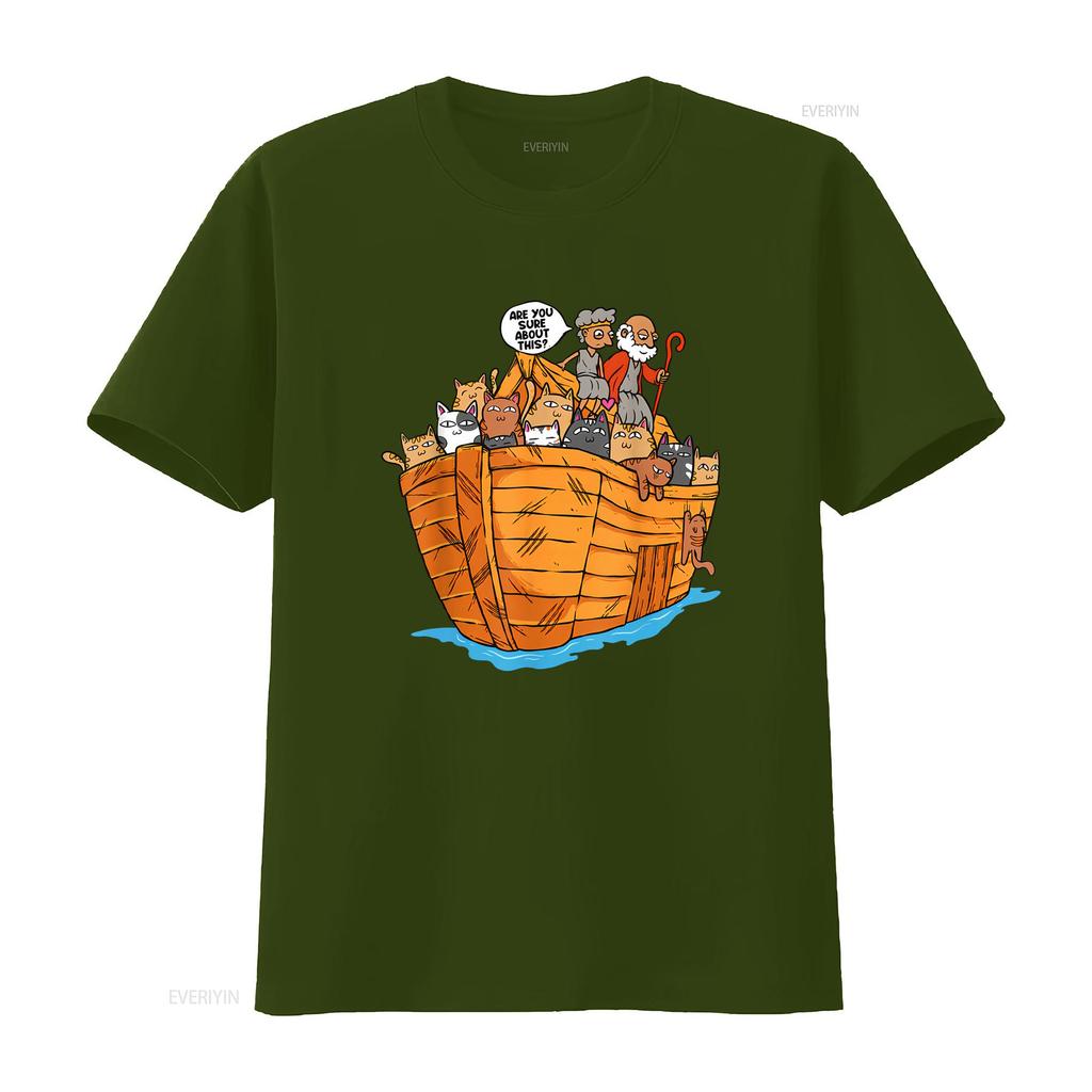 New Limited Noahs Ark Boat With Cats Religious Christian Cat Lover T Shirt Vintage Washed Homme Top For Everyday Wear