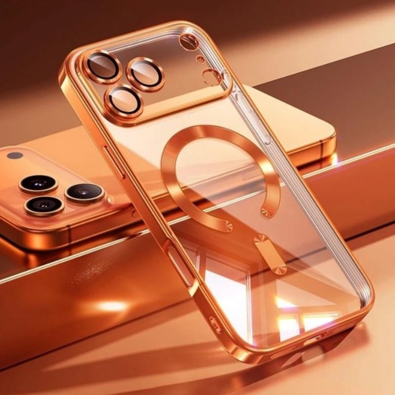 Luxury Transparent Electroplating Magnetic Case for 17 Air 16 15 14 13 12 11 Pro Max Plus Lens Protection Soft Back Cover
