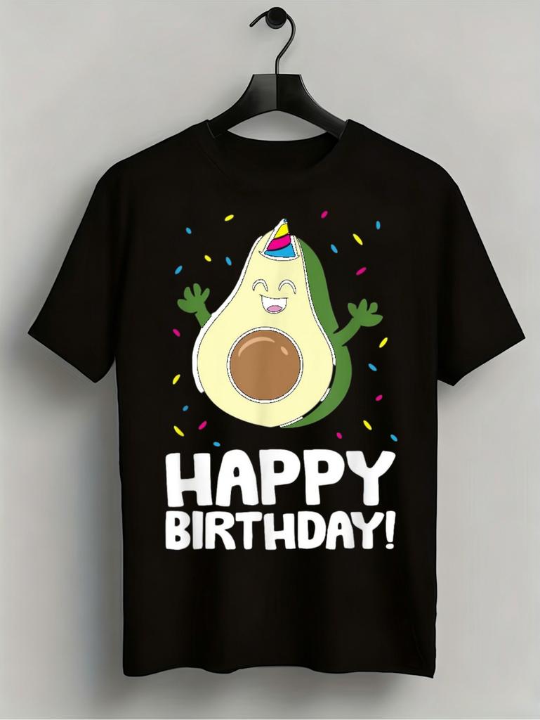 1pc Mens Graphic T Shirt Happy Birthday Cartoon Avocado Print Short Sleeve Crew Neck