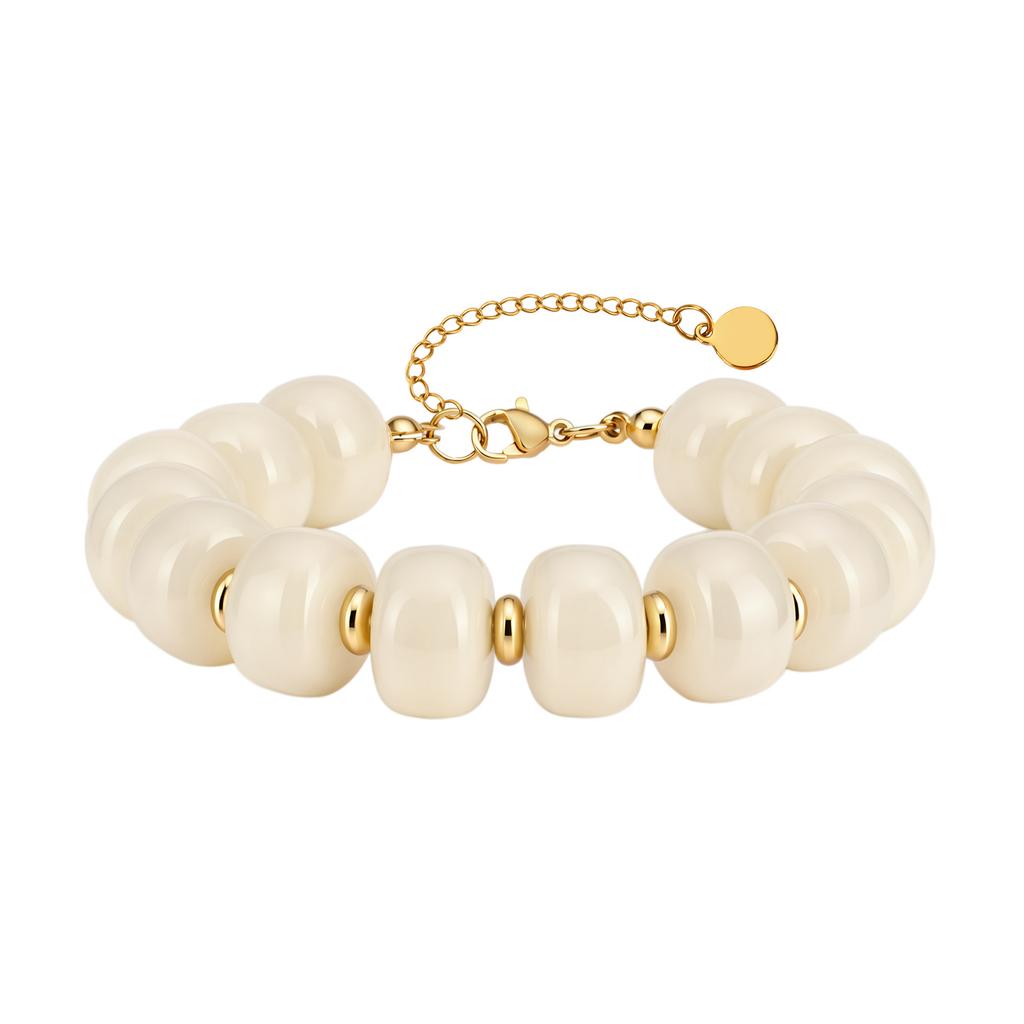Bohemian Multi Color Resin Bead Bracelet for Women,18K Gold Plated Stainless Steel, Waterproof Summer Beach Vacation Jewelry