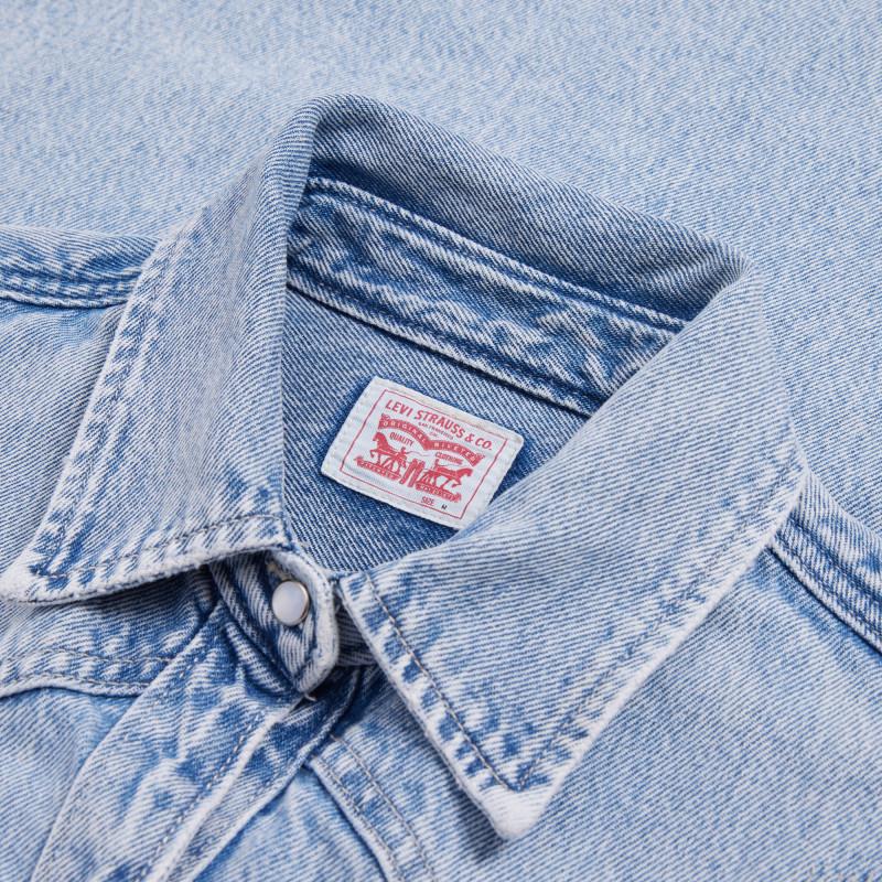 Levis Einfarbig Distressed Gerades Bein Langarmhemd Damenhemden Blau A3373-0013