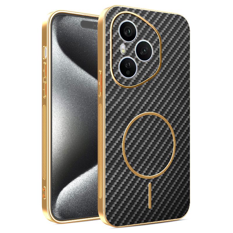 Honor 500Pro Case: Cross-border Magnetic Fiber Texture, X9C Electroplated Leather Style, Magic7