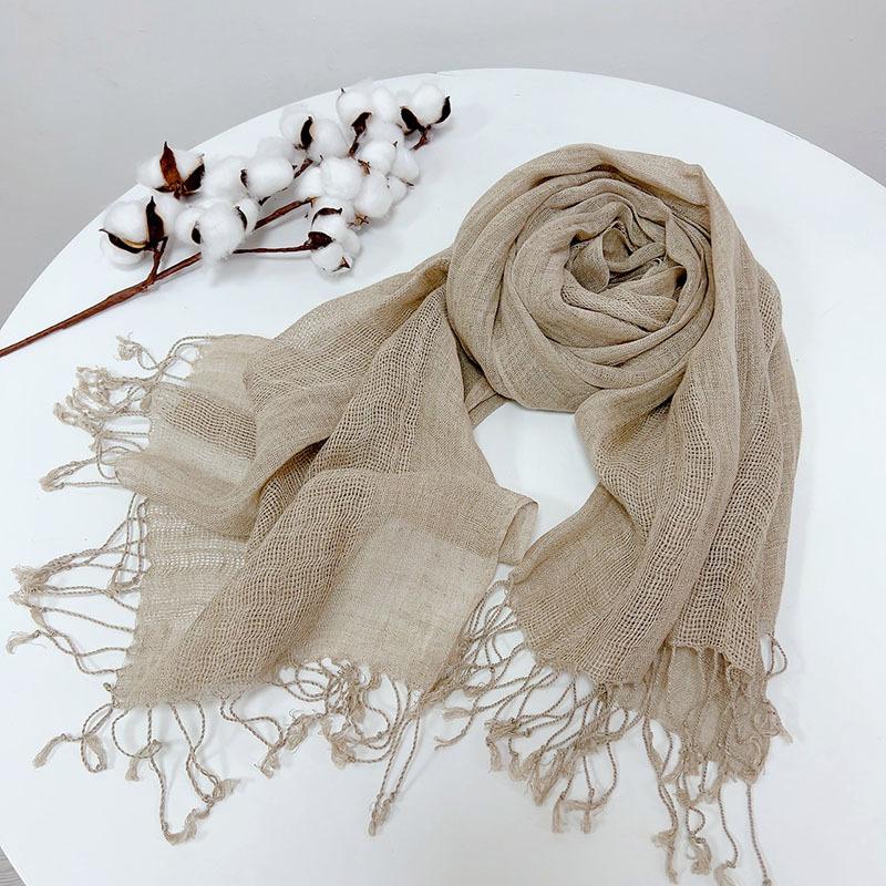 Women'S Pure Linen Edge Strip Rain And Dew Scarf Summer Thin Versatile Breathable Shawl Fringed Silk Scarf