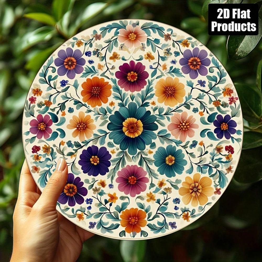 

Vintage Floral Metal Wall Art 8x8 Inch Round Decor Plaque Kitchen Home 20x20 разноцветный