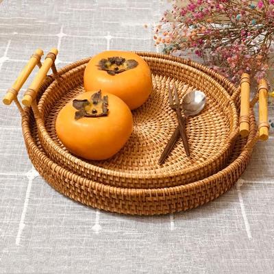 Vietnamese Rattan Woven Basket: Bread, Snack, & Fruit Storage Tray - Multifunctional Picnic Basket