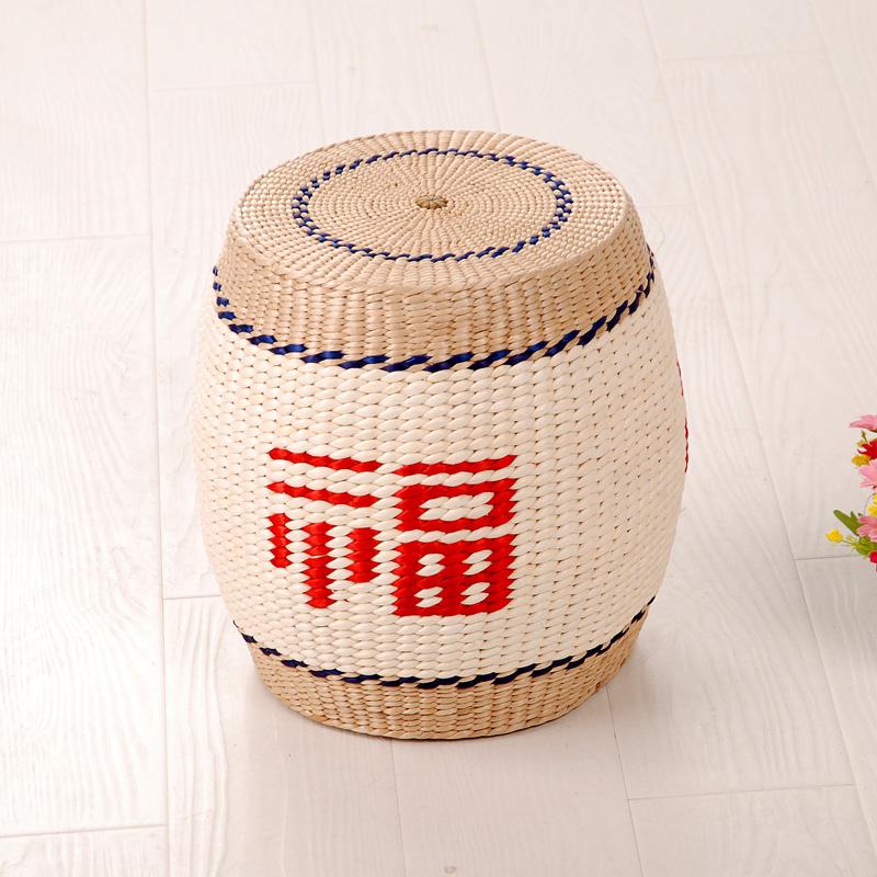 Simple Handmade Small Stool Fashion round Shoe Bench Creative Grass Woven Ottoman Multi-Functional Low Footrest
