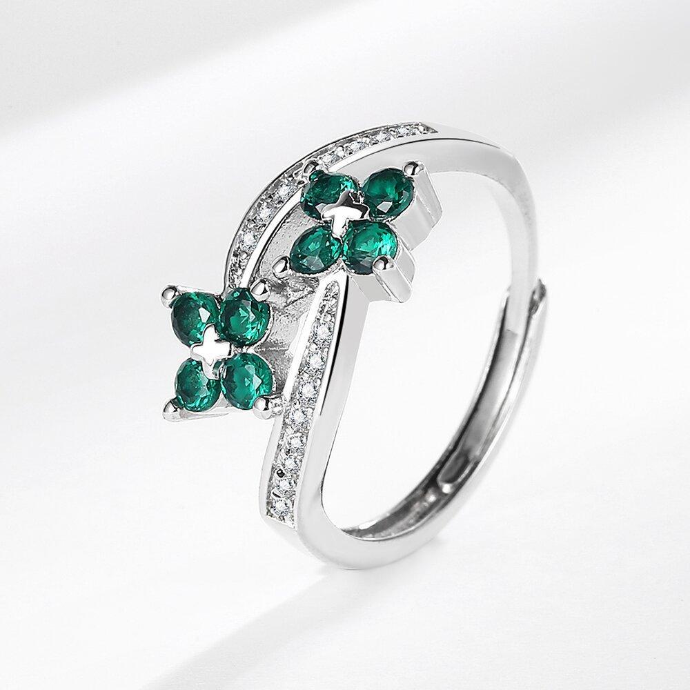 2026 Popular European and American Style Four Leaf Clover Zirconia Inlaid Exquisite Women s Jewelry Ring Resizable  ﻿