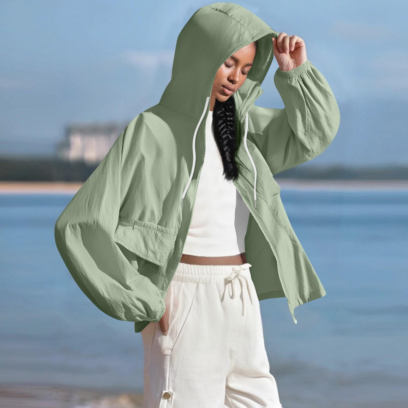 

Женская модная однотонная куртка с капюшоном и карманом на молнии, легкая дышащая солнцезащитная куртка XL