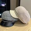 Autumn and Winter Tweed Leather Brim Octagonal Hat Three Dimensional and Stylish Newsboy Hat Elegant Peaked Hat Beret Trend
