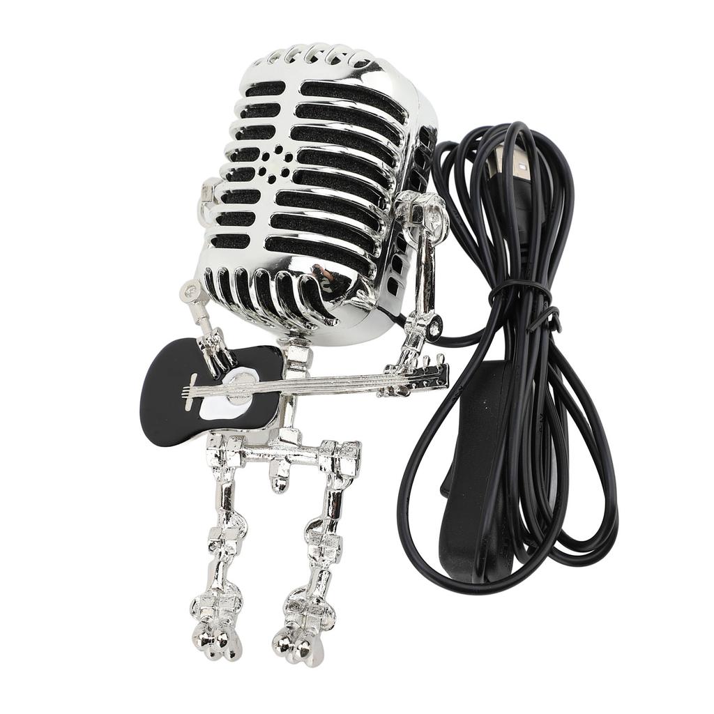 Vintage Microphone Guitar Robot Table Lamp Aluminum Retro Metal Robot Night Light for Bedroom Desk