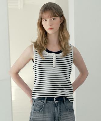 MIND BRIDGE WOMEN [W] Waffle Henley Neck Striped Top - 2 Colors