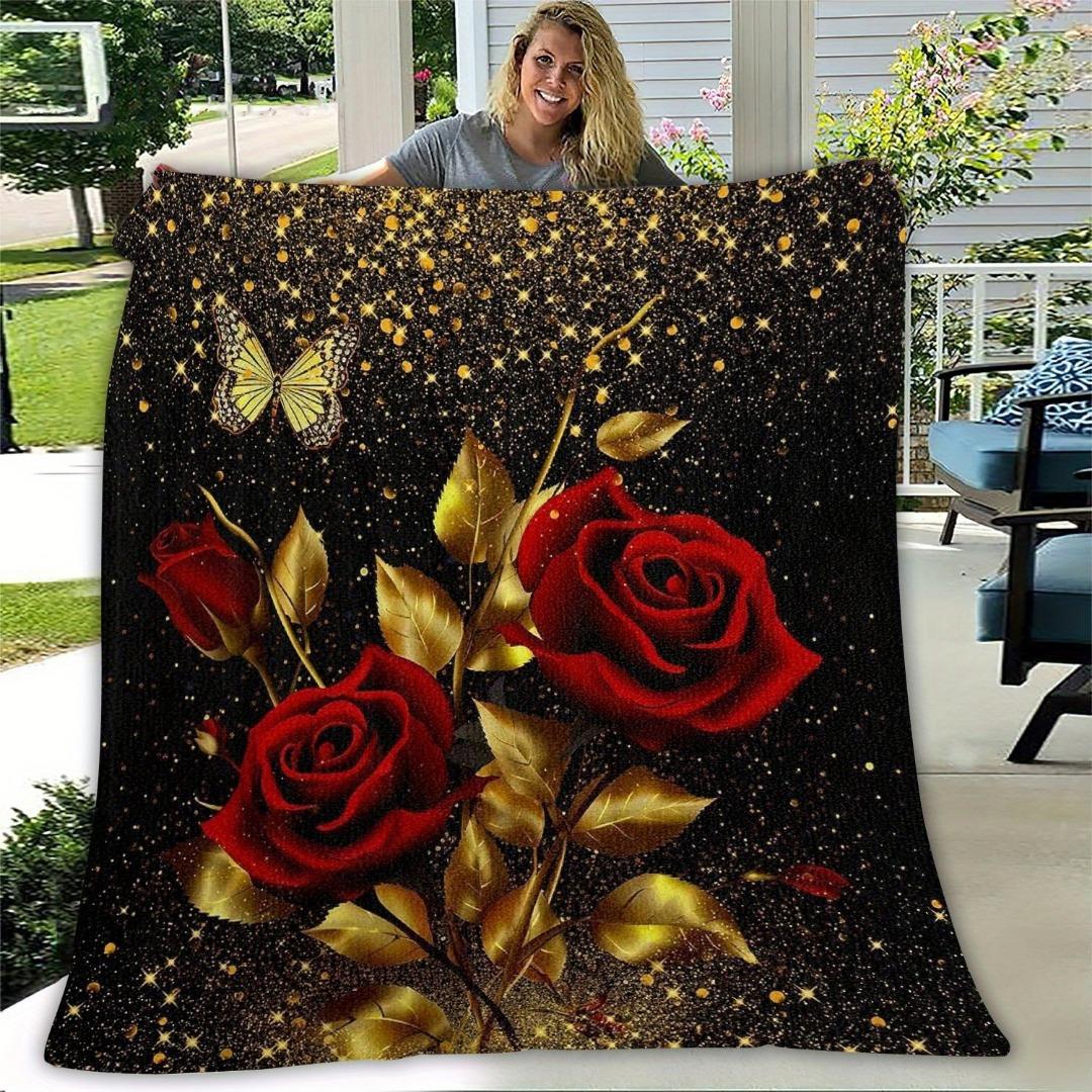 

1pc Black Red Rose Blanket Skin-Friendly Soft Blanket Flannel blanket 2025 New for Birthday Gift Home Sofa Chair Decoration 75x90cm