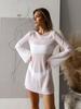 European & American Sexy Long-Sleeve Round Neck Chiffon Dress - Solid Color, See-Through, Short Skirt for Summer