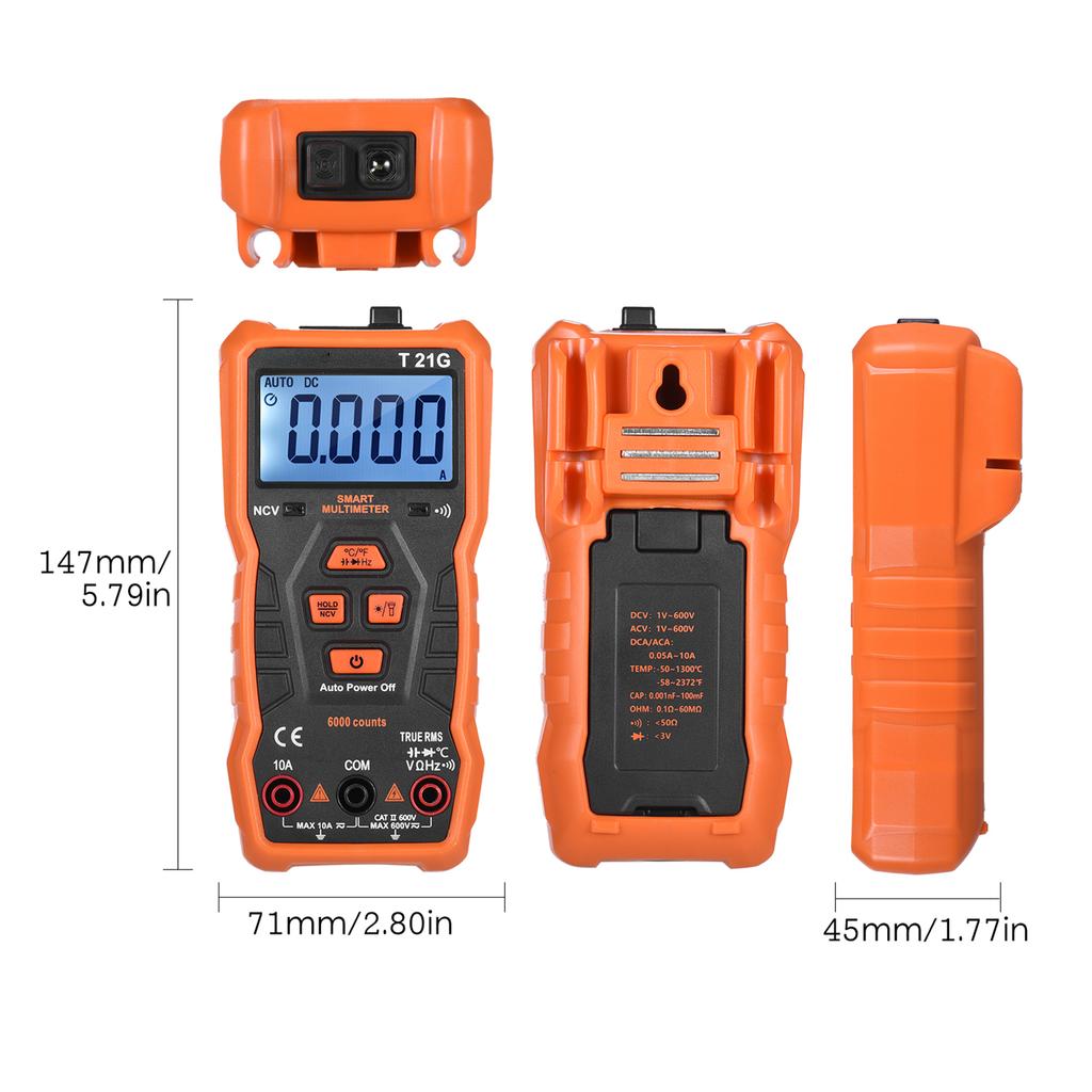 NJTY T21G Mini Smart Multimeter 6000 Counts True RMS Universal Meter Pocket Size Compact 2 inch LCD Digital Multi Meter