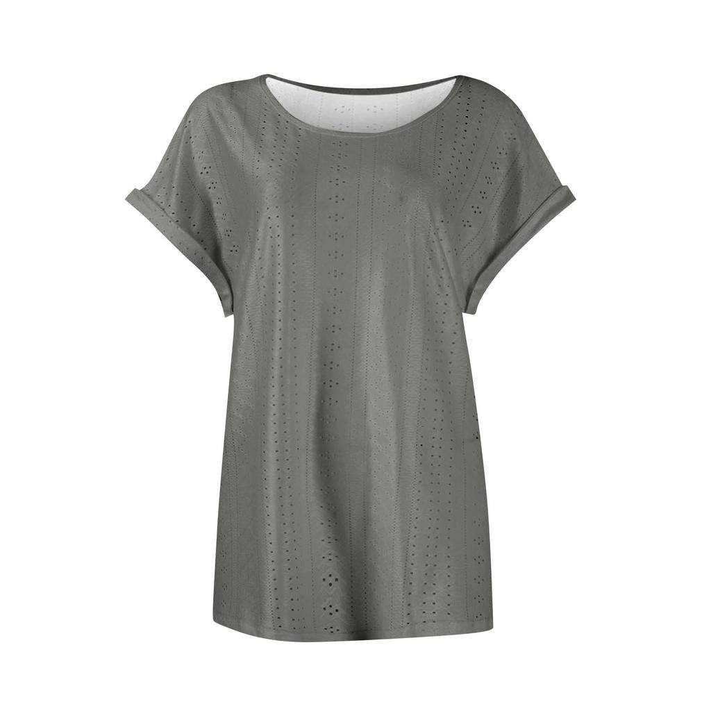 Womens Tops Short Sleeve T-Shirts Printing Blouse Dressy Causal Eyelet Embroidery Summer Fashion Clothes