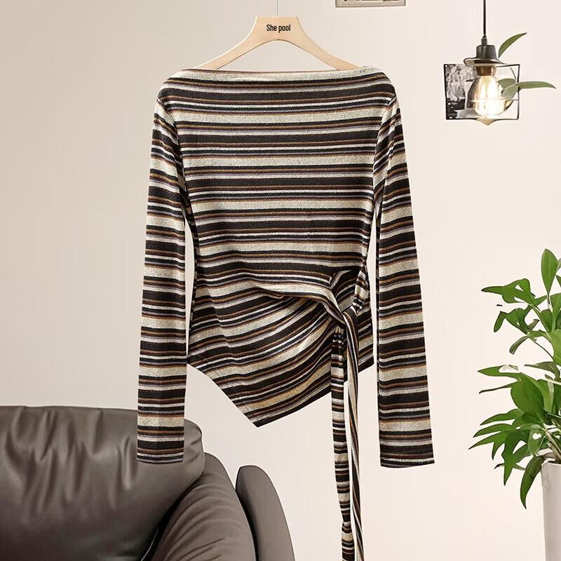 

Women s Asymmetric Striped Long Sleeve Tee One Size