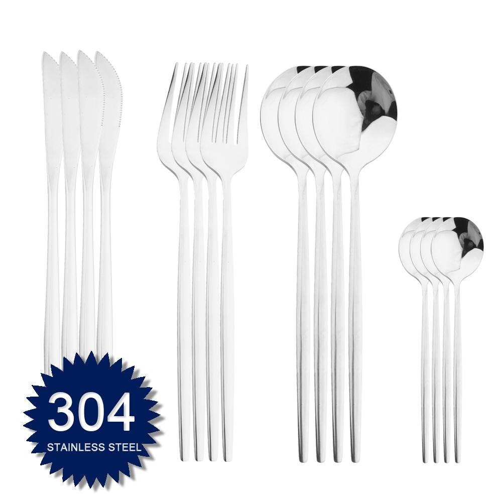 

16 шт., набор столовых приборов из нержавеющей стали 304, столовая посуда, золотые столовые приборы, кухонный нож, вилка, ложка, чайная ложка, обеденное зеркало, посуда, кухонная посуда серебряный