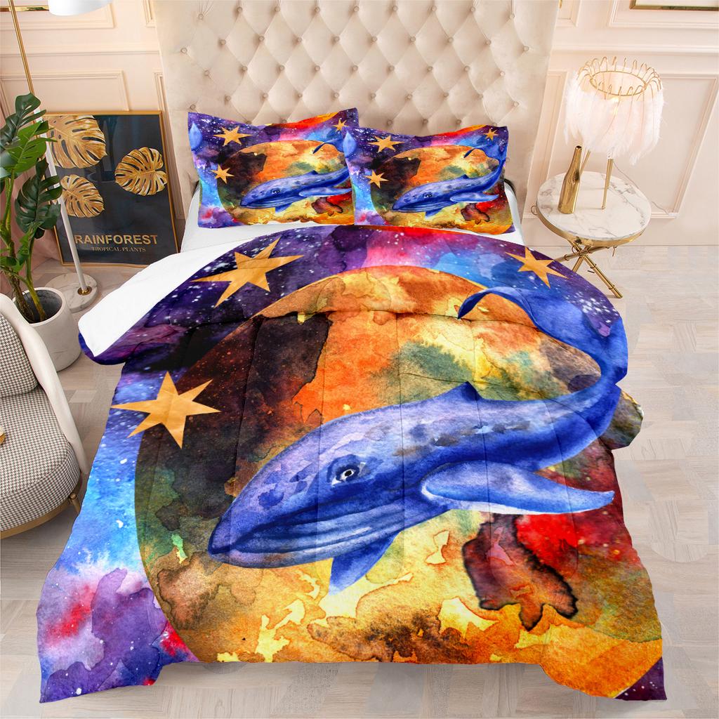 3d Digital Printing Thickened Feather Silk Quilt Whale Fat Quilt Cover Three-piece Set