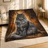 Green Eyed Gray Longhair Cat Coral Fleece Blanket