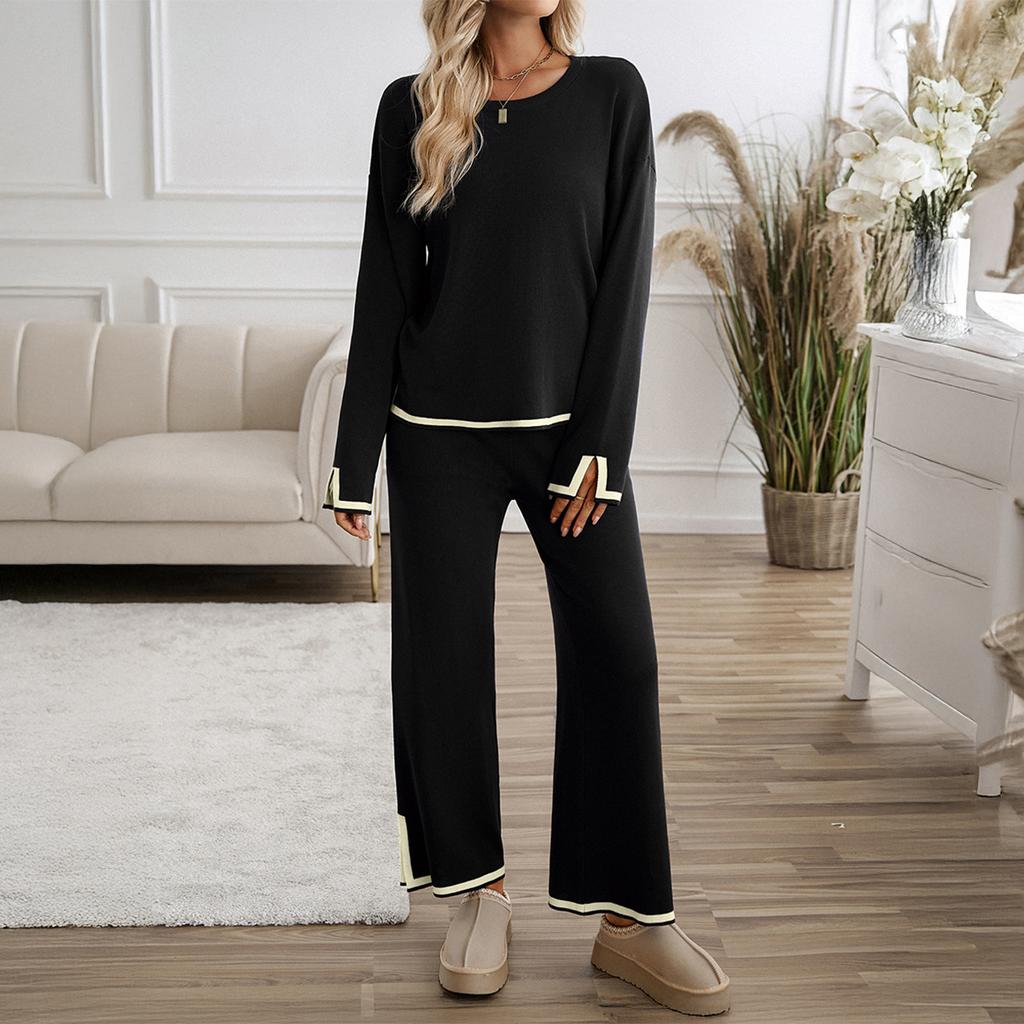 Women's clothing set comfortable commuting simple daily fashion temperament casual solid color knitted long sleeved woolen clothing set