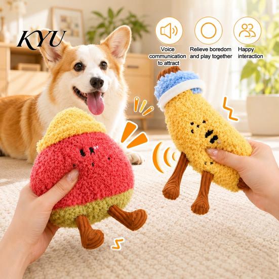 Cute Cartoon Pet Playthings Plush Fruit Dog Toy with Bell, Squeaky Interactive Chew Toy, Funny Anthropomorphic Toys Soft Stuffed for Small to