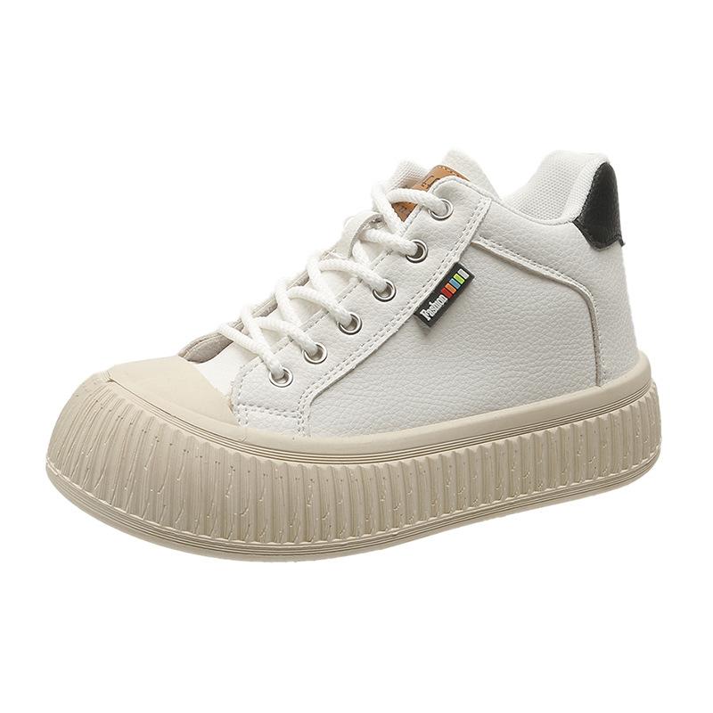 Round head biscuit sole platform white shoes women's autumn 2025 new high-top lace-up casual versatile single shoes