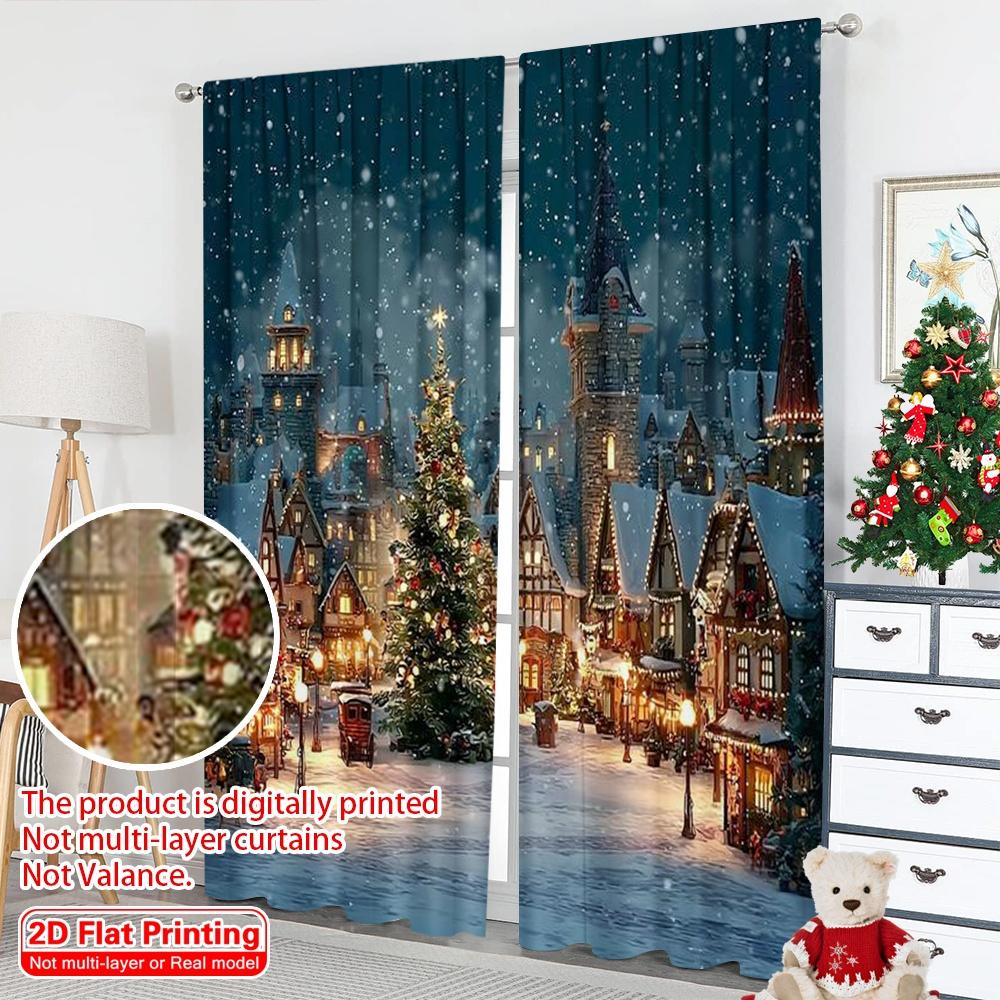 2pcs 2D flat printing Merry Christmas Popular Drapes Christmas Village winter 100% Polyester Without Electricity Birthday Party