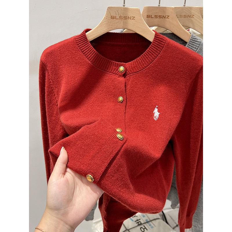 Evropský retro kašmírový vyšívaný kardigan: Dámský volný střih, kulatý výstřih, všestranný pletený svetr kabát