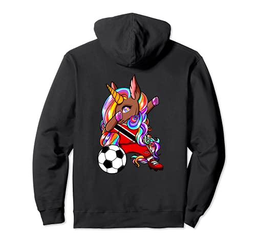 

Brown-skinned unicorn soccer player, Trinidadian football fan, Trinidadian flag hoodie