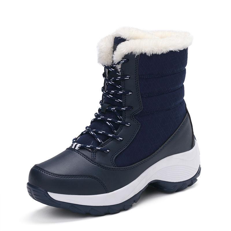 Women's Waterproof Leather Snow Boots - High-Top, Non-Slip, Mid-Calf with Warm Velvet & Thick Cotton Lining