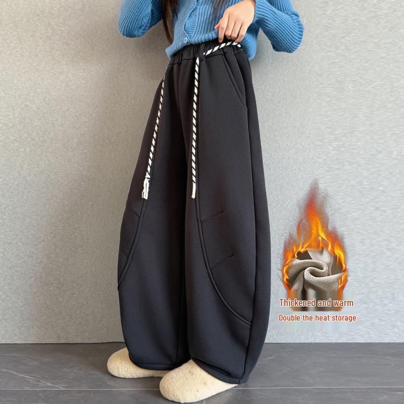 Девичьи флисовые осенне-зимние цельные свободные спортивные штаны 160 cm темно-синий