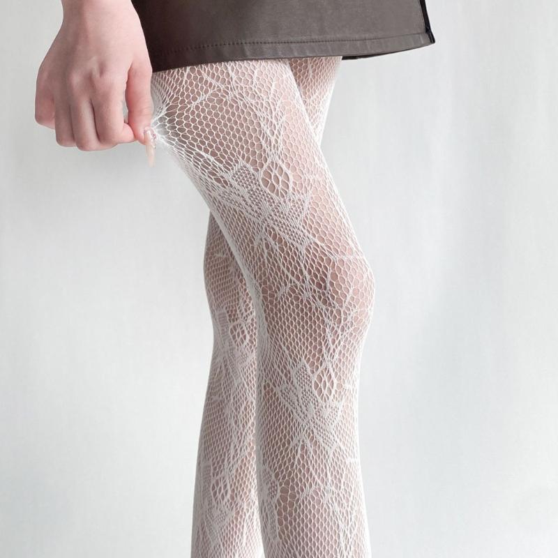 Womens Japanese JK Vintage Flower Jacquard Fishnet Tights Stockings Sexy Hollowed Out Lace Sheer Pantyhose Leggings