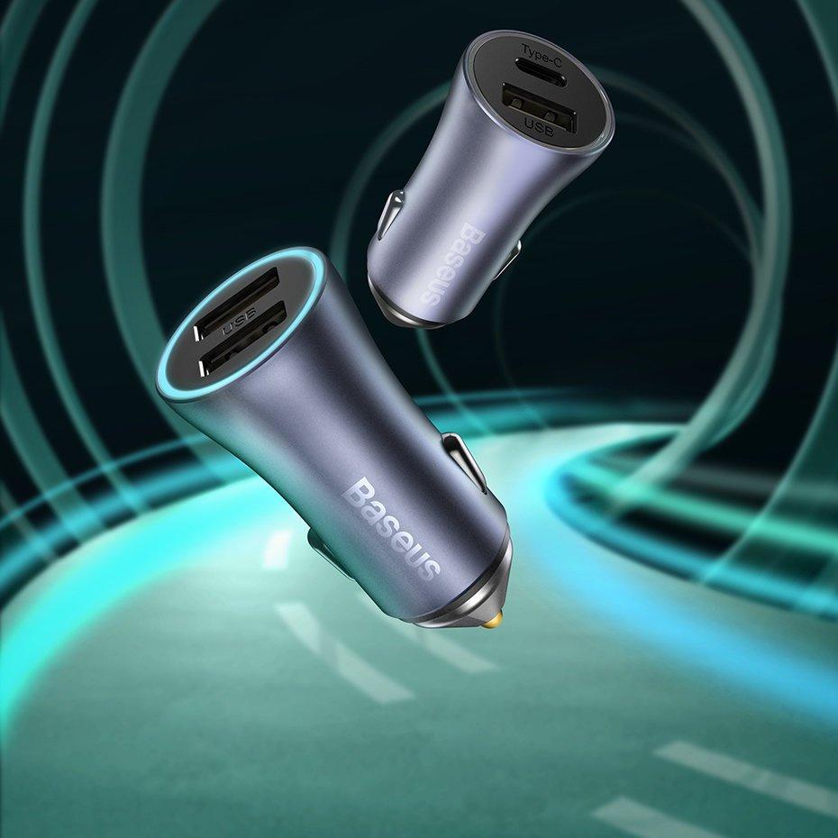 Baseus Pro Dvouportová nabíječka do auta 40W USB-C & USB-A s kabelem - Šedá | Podpora PD QC 4.0+ SCP FCP AFC