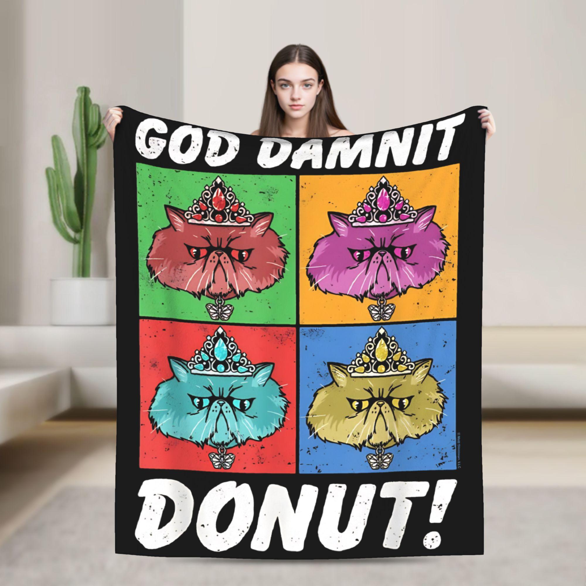 God Damnit Donut Cat Pop Art Blankets Velvet Spring/Autumn Dungeon Crawler Carl Multi-function Super Warm Throw Blankets Quilt 75X95CM
