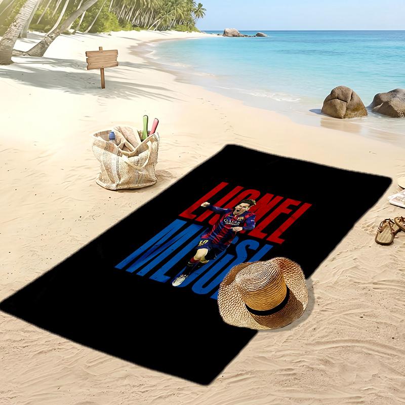 Lionel Messi Aufdruck Strandtuch Schnelltrocknend Weiches Handtuch Tragbar Große Rechteckige Stranddecke für Reisen Schwimmbad