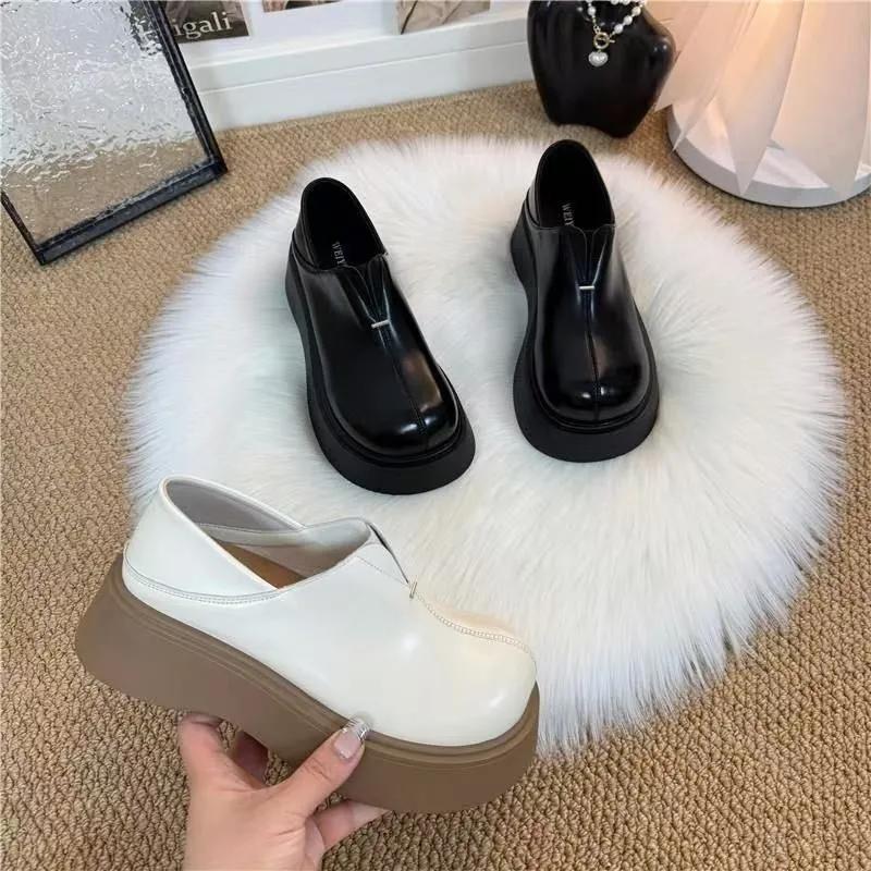 Women's Fashion Loafers 2025Round Head Personality Big Head Slip-on Versatile Single Shoes High-heeled Thick-soled Women's Shoes