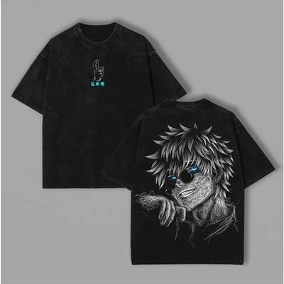 Anime Jujutsu Kaisen Gojo Satoru Print T-shirt Men Women Tshirts Short Sleeve Cotton Clothing Retro Washed T Shirt Harajuku Tops