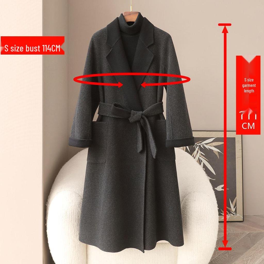 Women's Korean Style Slim-Fit Double-Sided Wool Coat, 30% Cashmere, Spring 2026