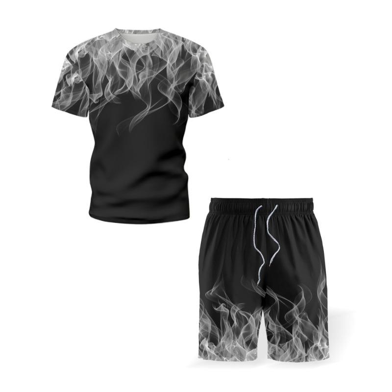 Sommer Bunter Flammen-Print Trainingsanzüge Herren Damen Lässige Kurzarm-T-Shirt-Shorts-Sets 2 Teile Sportbekleidung Anzüge Herrenbekleidung