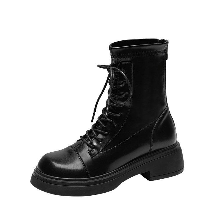 Show small feet! Leather Martin boots women's 2025 new spring and autumn single boots British thick-soled small men look thin short boots women
