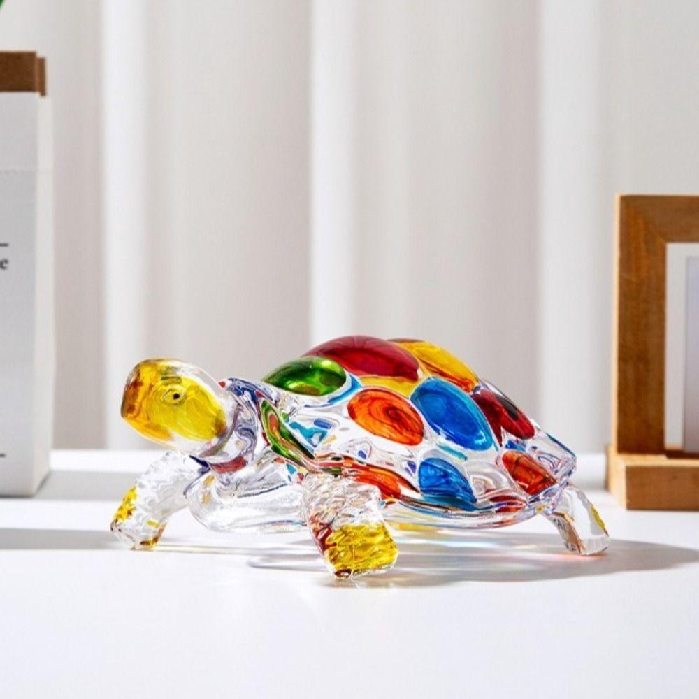 Painted Turtle Ornament Crystal Glass Tortoise Statue Craft Turtle Figurine Decoration Office