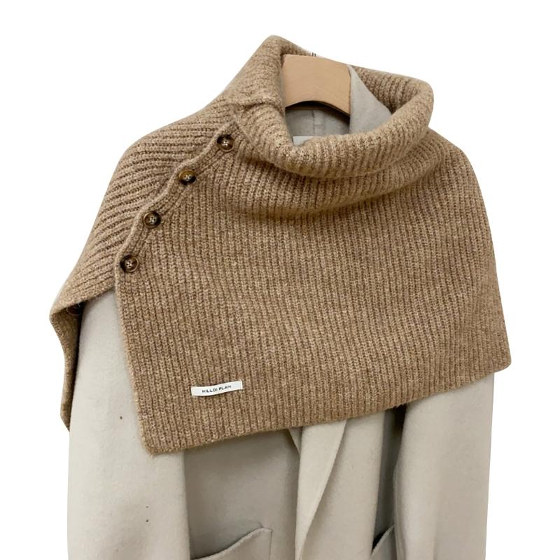 Winter Pullover Split Shawl Sweater for Women Knit Solid Color Turtleneck Scarf Casual Wear Cape Windproof Shoulder Wrap